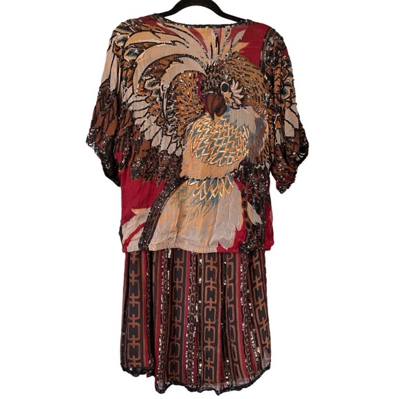 T2‎ VTG Kalamkari Silk Sequin 2 Piece Blouse Skirt - Picture 2 of 9